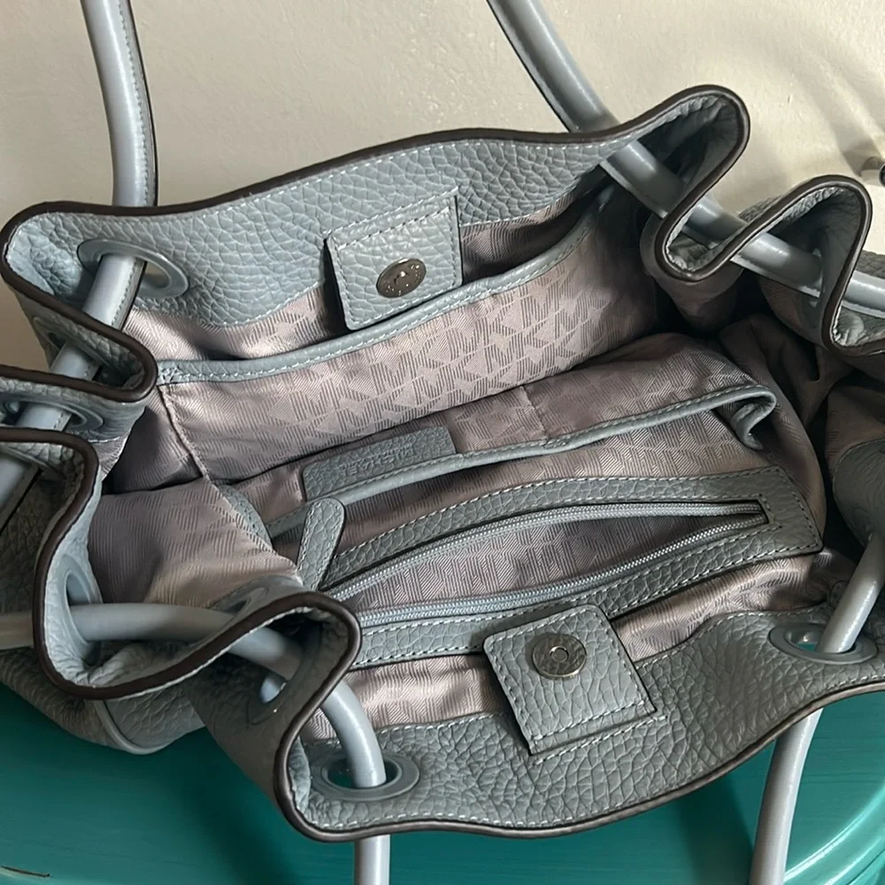 Michael Kors Large Pebbled Leather Dalia Dusty Blue Tote Shoulder Bag - Picture 7 of 13